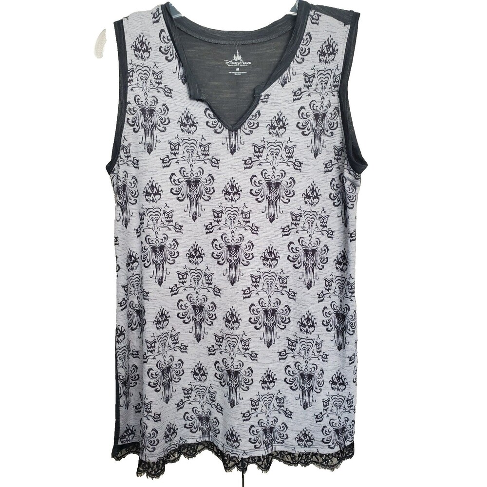 Disney Women's Haunted Mansion Wallpaper Split Neck Semi-Sheer Tunic Size Medium
